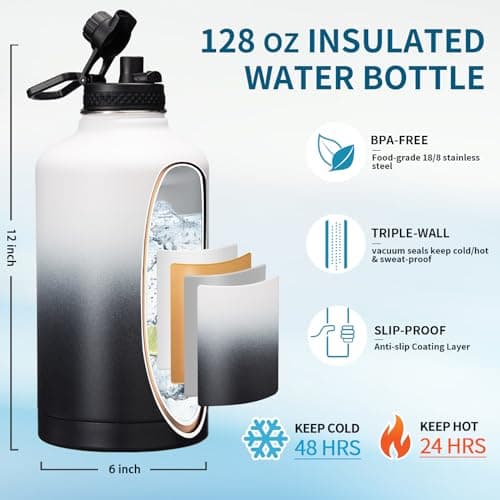 128 oz Insulated Water Bottle with Straw Lid - Perfect for Camping, Sports, and Gym