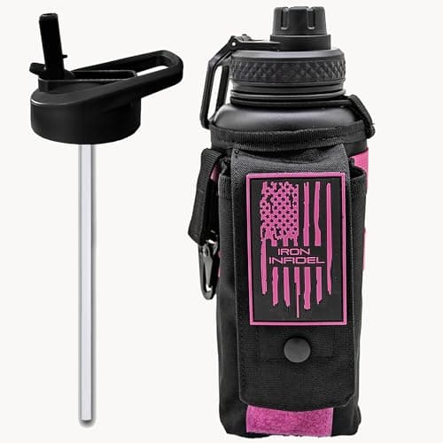Iron Infidel Battle Bottle - 64 oz Insulated Stainless Steel Water Bottle (OCP Camo) — 32oz - Black/Pink
