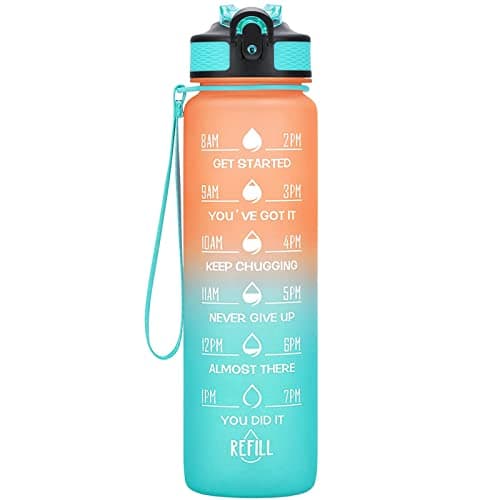 Hyeta 32 oz Motivational Water Bottle with Time Marker, Leakproof Fitness Bottle — Orange-Green
