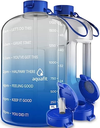 Gym Water Bottle with Time Marker and Straw - 64 oz, BPA Free - Aqua — Blue Sky