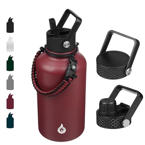BJPKPK Insulated 64oz Water Bottles with Straw Lid & Paracord Handle, Thermos for Hot & Cold Liquid, Navy Blue — Brick Red