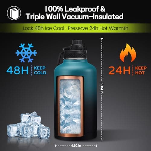 48H Cold, 24H Hot Stainless Steel Water Bottle with Straw, 64oz Insulated Jug for Men and Women