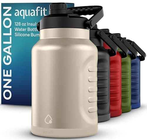 AQUAFIT 1 Gallon Insulated Water Bottle - BPA Free & Leak Proof - 128oz Stainless Steel Jug for Gym, Hiking, Camping & Travel (Military Green)  
AQUAFIT 1 Gallon Insulated Water Bottle (Cold for 48 Hrs) - 128oz Stainless Steel Jug for Gym, Hiking, Ca