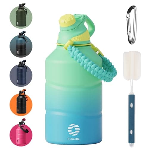 Stainless Steel Insulated Half Gallon Water Bottle, 64oz Magnetic Lid, Insulated Jug with Paracord Handle — Blue Green