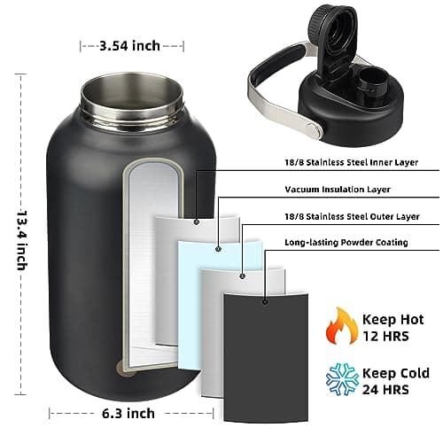 BJPKPK Insulated 1 Gallon Water Bottle, 128oz BPA Free Jug with Metal Handle & Lid, Stainless Steel Thermos for Gym, Spo