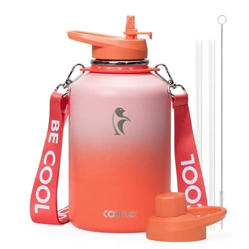 Coolflask 64oz Insulated Stainless Steel Water Bottle, Keep Cold 48h Hot 24h, Leak Proof — Sunny Orange