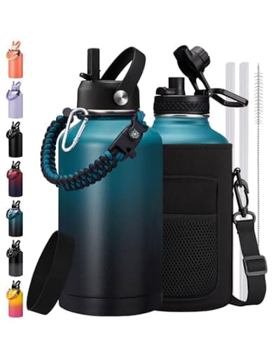 128 oz Insulated Stainless Steel Water Bottle, Keep Cold 48H, Leak-Proof Lid & Paracord Handle — Indigo Black