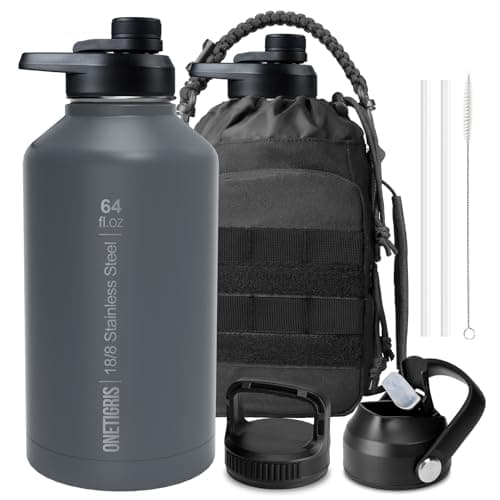 OneTigris 64 oz Insulated Stainless Steel Water Bottle with Straw & Paracord Handle — Grey