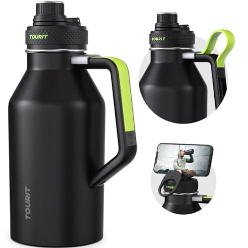 TOURIT 64oz Insulated Stainless Steel Water Bottle, Cold & Hot Hold, Wide Mouth Green — Black
