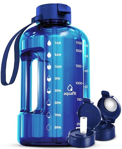 AQUAFIT 64 oz Water Bottle with Time Marker - Gym and Fitness Lovers - Easy Carry with Straw Lid, BPA Free and Half Gallon Capacity (Gray, 64 Ounces)  
AQUAFIT 64 oz Water Bottle with Time Marker - Perfect for Workouts - Large Capacity Straw Bottle w