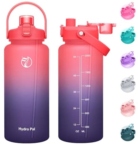Motivational Half Gallon Water Bottles with 2 Straws and Time Marker