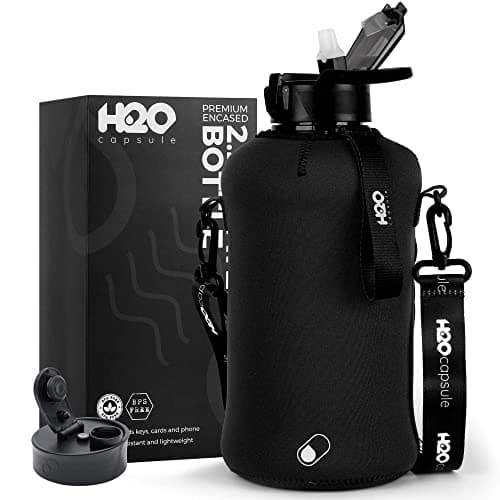 H2O Capsule 2.2L BPA Free Water Bottle with Handle & Straw Lid - Large Reusable Jug — Jet Black