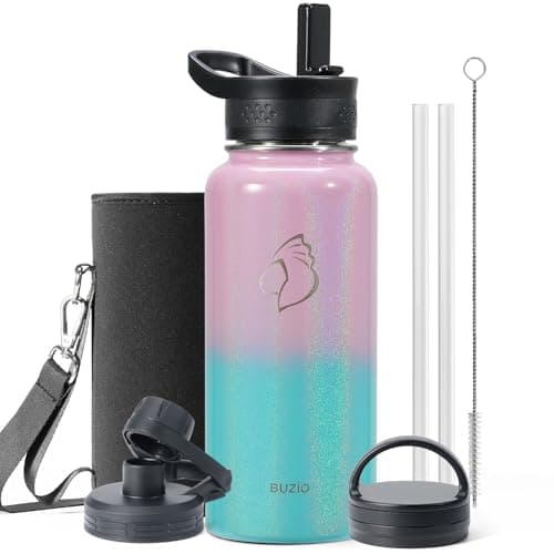 Buzio 64 oz Insulated Water Bottle, Cold Proof 48 Hrs, Stainless Steel, Indigo Crush — Pearlescent Pink Blue