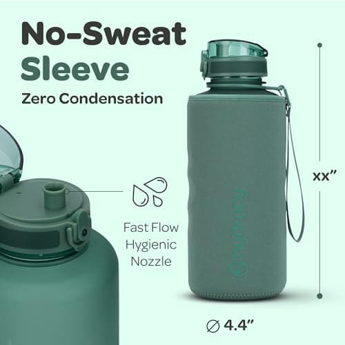Hydracy Large BPA Free Water Bottle with Time Marker & No Sweat Sleeve