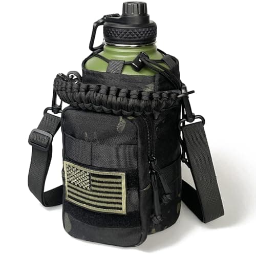 Half Gallon Insulated Water Bottle with Sleeve for Men's Sports Hiking — Green Bottle with Black Camo Sleeve