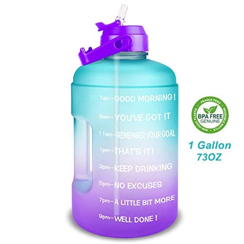 1 Gallon Water Bottle with Straw and Time Marker - Leak-Proof BPA Free Reusable Large Capacity Water Jug — QFA3 Green/Purple Gradient