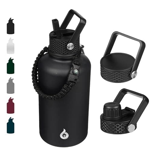 BJPKPK Insulated 64oz Water Bottles with Straw Lid & Paracord Handle, Thermos for Hot & Cold Liquid, Navy Blue — Black