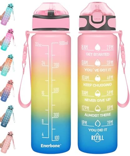 Enerbone 32 oz Motivational Drinking Water Bottle with Straw & Timer, Fitness Gym Outdoor — Pearly