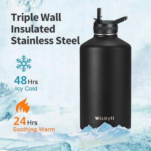 One Gallon Insulated Triple Wall Vacuum Cold Water Bottle for 48 Hrs & Leak-proof & Non-BPA
| 128oz Large Triple Wall Insulated Stainless Steel Water Jug with Paracord Handle Straw Spout & Stickers
| One Gallon Cold Insulated Water Bottle with Non-B