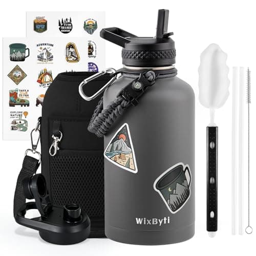 One Gallon Insulated Triple Wall Vacuum Cold Water Bottle for 48 Hrs & Leak-proof & Non-BPA
| 128oz Large Triple Wall Insulated Stainless Steel Water Jug with Paracord Handle Straw Spout & Stickers
| One Gallon Cold Insulated Water Bottle with Non-B 