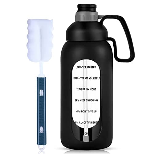 Aqulea Glass Water Bottle - 64 Oz, Straw, Pregnancy Tracker, Leakproof Gym Bottle with Sleeve — Black