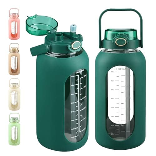 Sierozur 2.2 Liter Wide Mouth Water Bottle with Straw and Lid — Dark Green
