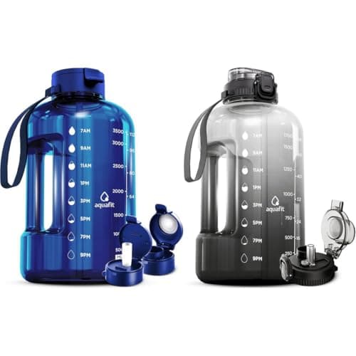 AQUAFIT 2 Pack - 1 Gallon and 64 oz Water Bottles with Time Markers and Straw - BPA Free Gym Bottles