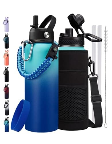 128 oz Insulated Stainless Steel Water Bottle, Keep Cold 48H, Leak-Proof Lid & Paracord Handle — Green Blue