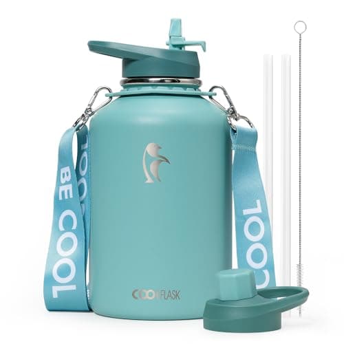 Coolflask 64oz Insulated Stainless Steel Water Bottle, Keep Cold 48h Hot 24h, Leak Proof — Agate Green
