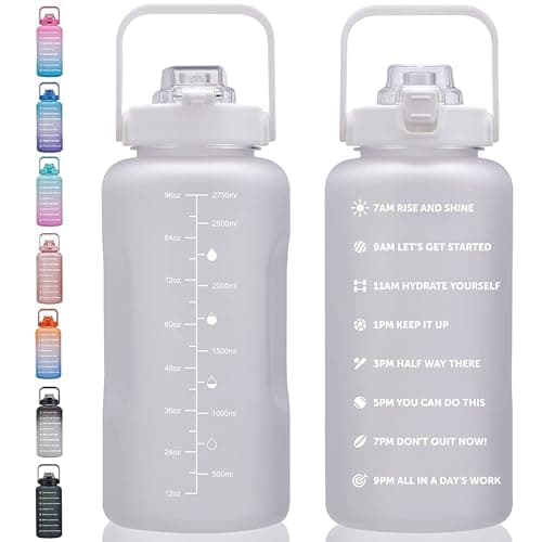 Large Motivational Water Bottle with Time Marker, Leakproof & BPA Free, 64oz-128oz — 100oz-Matte: Purity