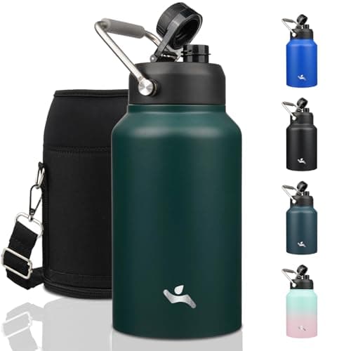 64 oz Insulated Double Wall Stainless Steel Water Bottle with Handle, Purple — Dark Green
