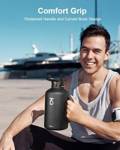 Trebo Double Wall Insulated 64oz Water Bottle with Straw Lid,Black