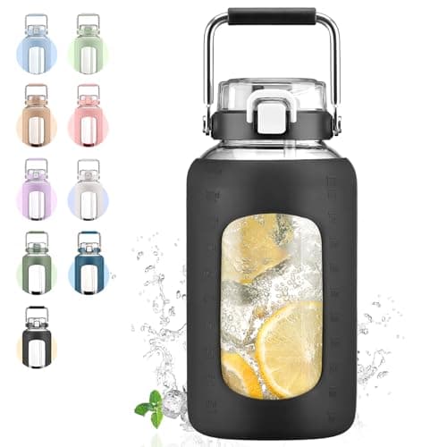 Dark Blue 84oz Glass Water Bottle with Stainless Steel Handle — Black