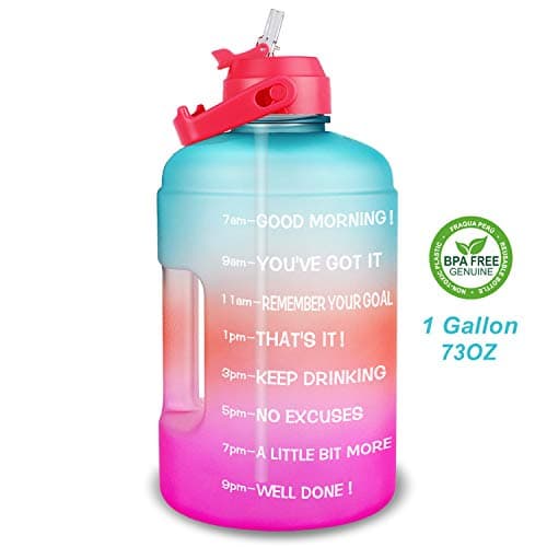1 Gallon Water Bottle with Straw and Time Marker - Leak-Proof BPA Free Reusable Large Capacity Water Jug — QFA5 Green/Pink Gradient