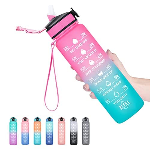 Hyeta 32 oz Motivational Water Bottle with Time Marker, Leakproof Fitness Bottle