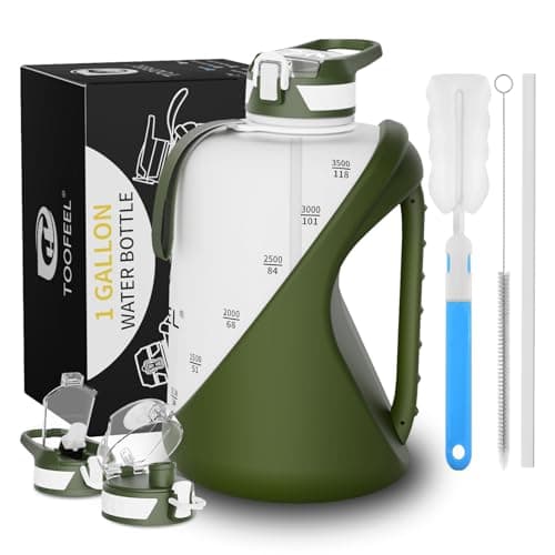 TOOFEEL 1 Gallon BPA Free Water Bottle with Straw & Chug Lid - Black — Military Green and White