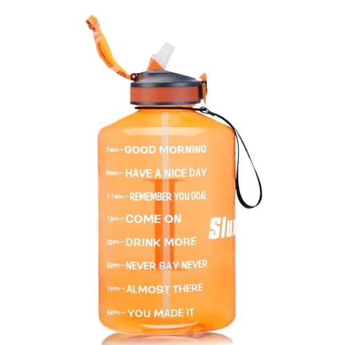 128oz BPA Free Sports Water Bottle with Time Marker, Black — Orange