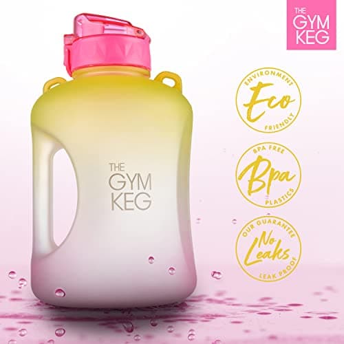 GYM KEG 1 Gallon Water Bottle, 128oz Sports Jug with Straw | BPA-Free, Leakproof, Motivational Time Markings