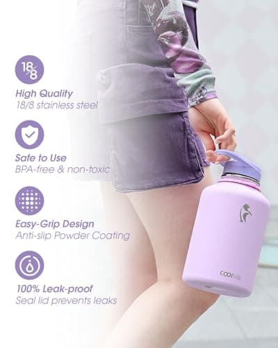 Coolflask 64oz Insulated Stainless Steel Water Bottle, Keep Cold 48h Hot 24h, Leak Proof