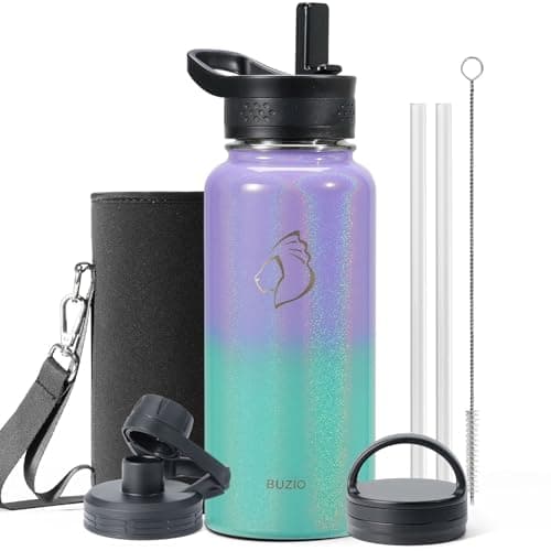 Buzio 64 oz Insulated Water Bottle, Cold Proof 48 Hrs, Stainless Steel, Indigo Crush — Pearlescent Purple Green
