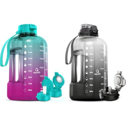 AQUAFIT 2 Pack: 1 Gallon & 64 oz Water Bottles with Straws - BPA Free