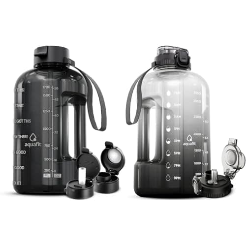 AQUAFIT 2 Pack - Half & 1 Gallon Water Bottles with Time Markers