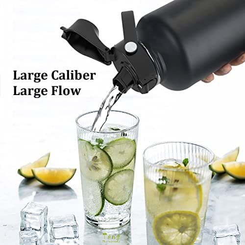Insulated Stainless Steel Water Bottle, 32oz-128oz, Leak-Proof Straw Lid