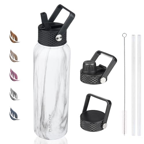 BJPKPK Insulated 64oz Water Bottles with Straw Lid & Paracord Handle, Thermos for Hot & Cold Liquid, Navy Blue — White Birch