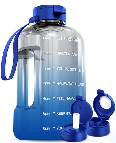 AQUAFIT 1 Gallon Time Marker Water Bottle for Gym - BPA Free Jug with Straw & Handle (Blue)