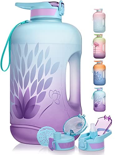 TOBA Leakproof 1 Gallon 128 oz Large Sports Water Bottle Petal BPA Free Pet Motivational