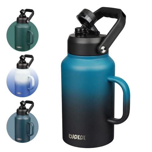 BJPKPK One Gallon Insulated Water Bottle, Stainless Steel Thermos, BPA Free, Ergonomic Handle, Anti-Slip Bottom, Black — Blue & Black