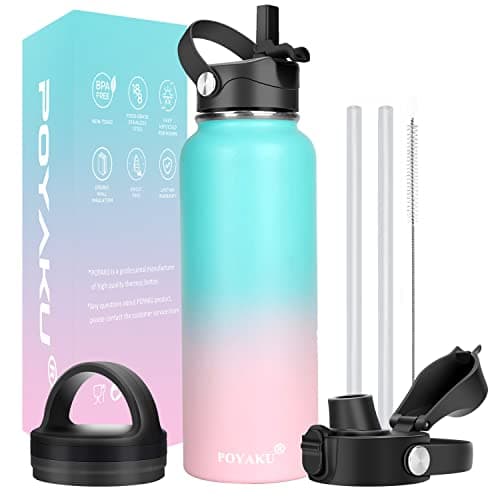 Insulated Stainless Steel Water Bottle, 32oz-128oz, Leak-Proof Straw Lid — 40oz Bubble Gum