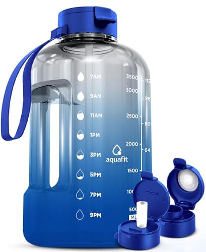 AQUAFIT 1 Gallon Water Bottle for Gym with Time Marker and Straw Lid - BPA Free Big Water Jug - Gray — Blue Skies
