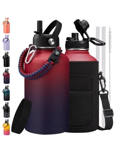 128 oz Insulated Stainless Steel Water Bottle, Keep Cold 48H, Leak-Proof Lid & Paracord Handle — Rose Purple